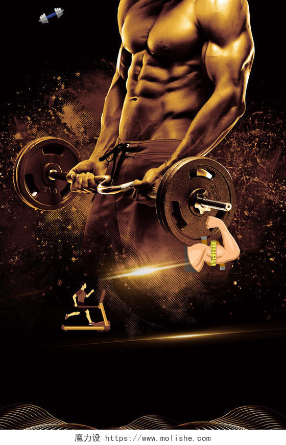 黑色背景一个强壮男人局部健身运动海报宣传背景图健身运动